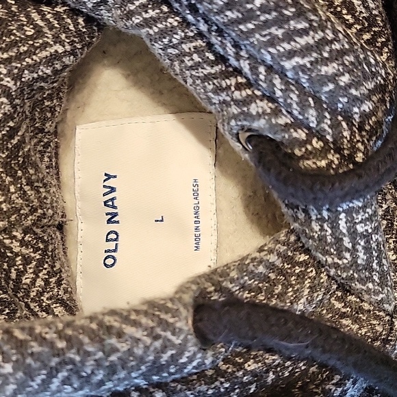 Old navy men's herringbone black & gray hooded long sleeve sweatshirt size lar - Picture 4 of 16